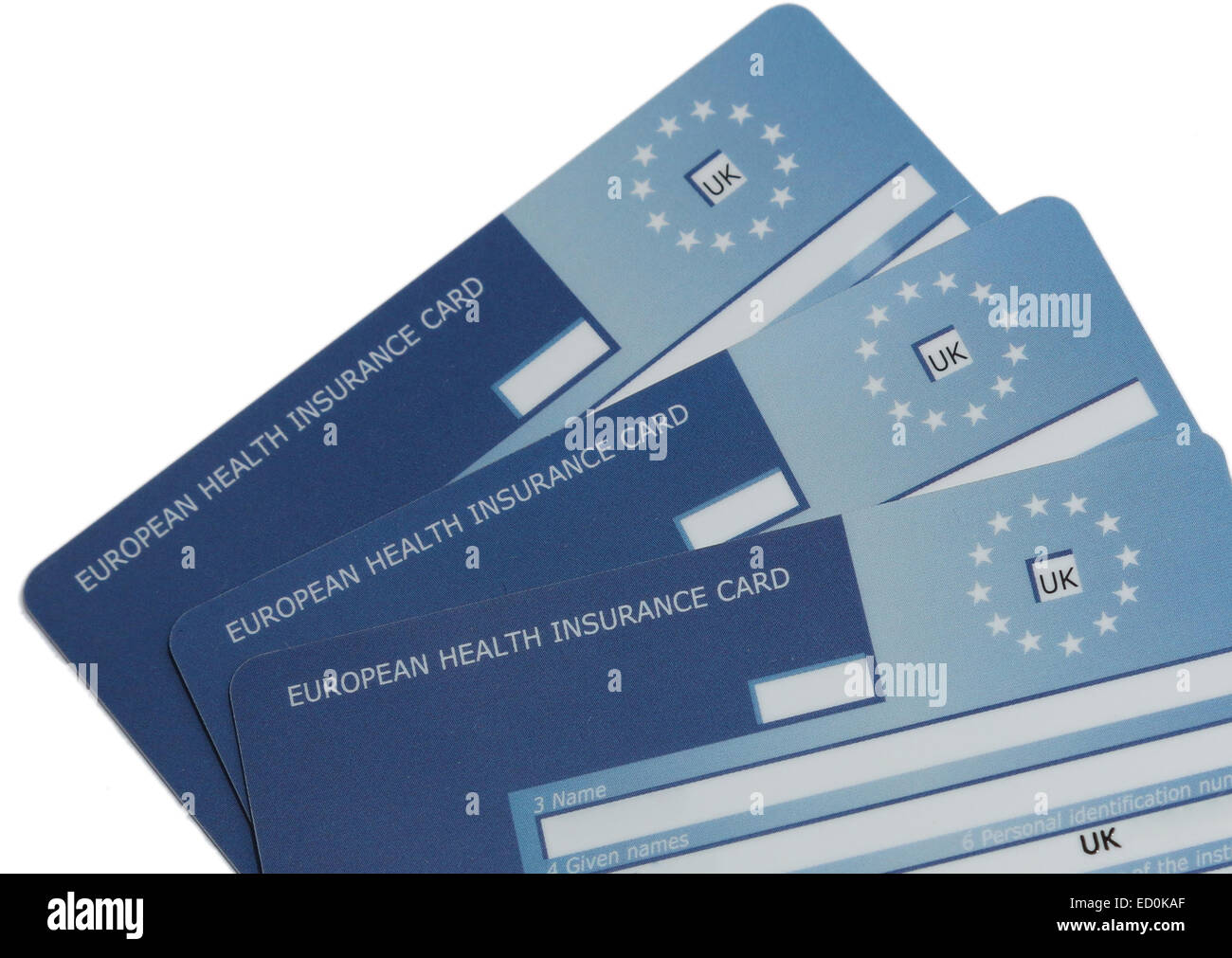 Les cartes d'assurance maladie européenne e111 - Remplacement - isolated on white Banque D'Images