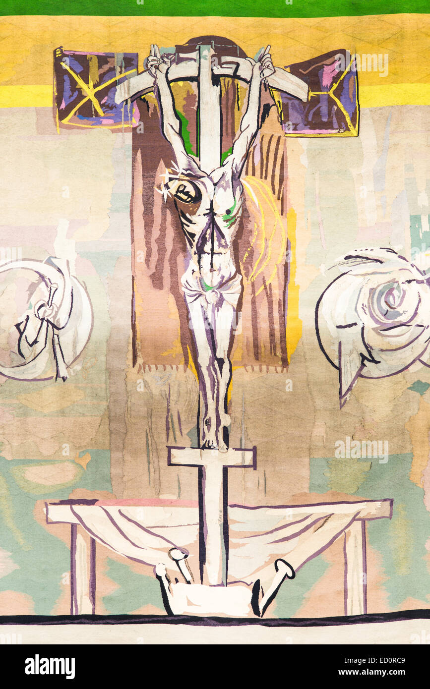 Détail de la tapisserie par Graham Sutherland à la cathédrale de Coventry, en Angleterre. Banque D'Images