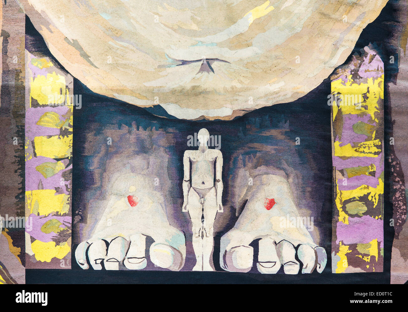 Détail de la tapisserie par Graham Sutherland à la cathédrale de Coventry, en Angleterre. Banque D'Images