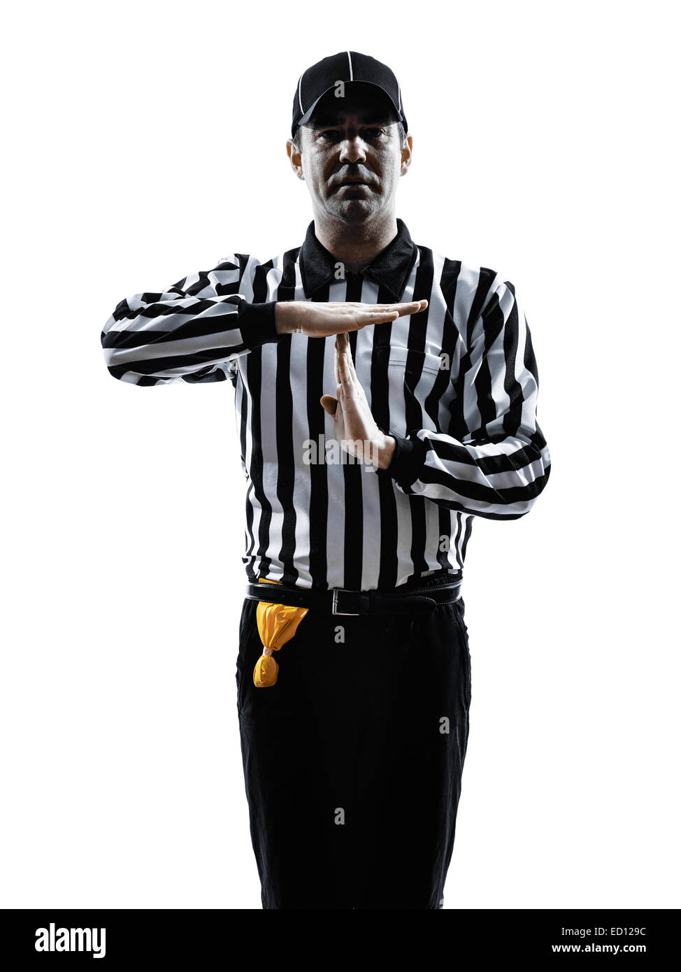 Les gestes de l'arbitre de football américain time out en silhouette sur fond blanc Banque D'Images