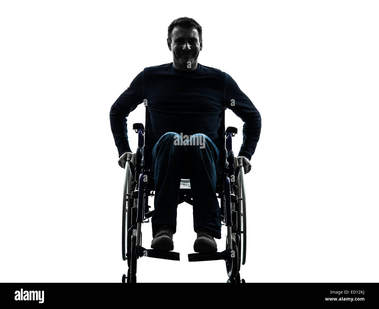 Un homme handicapé smiling friendly en silhouette studio sur fond blanc Banque D'Images