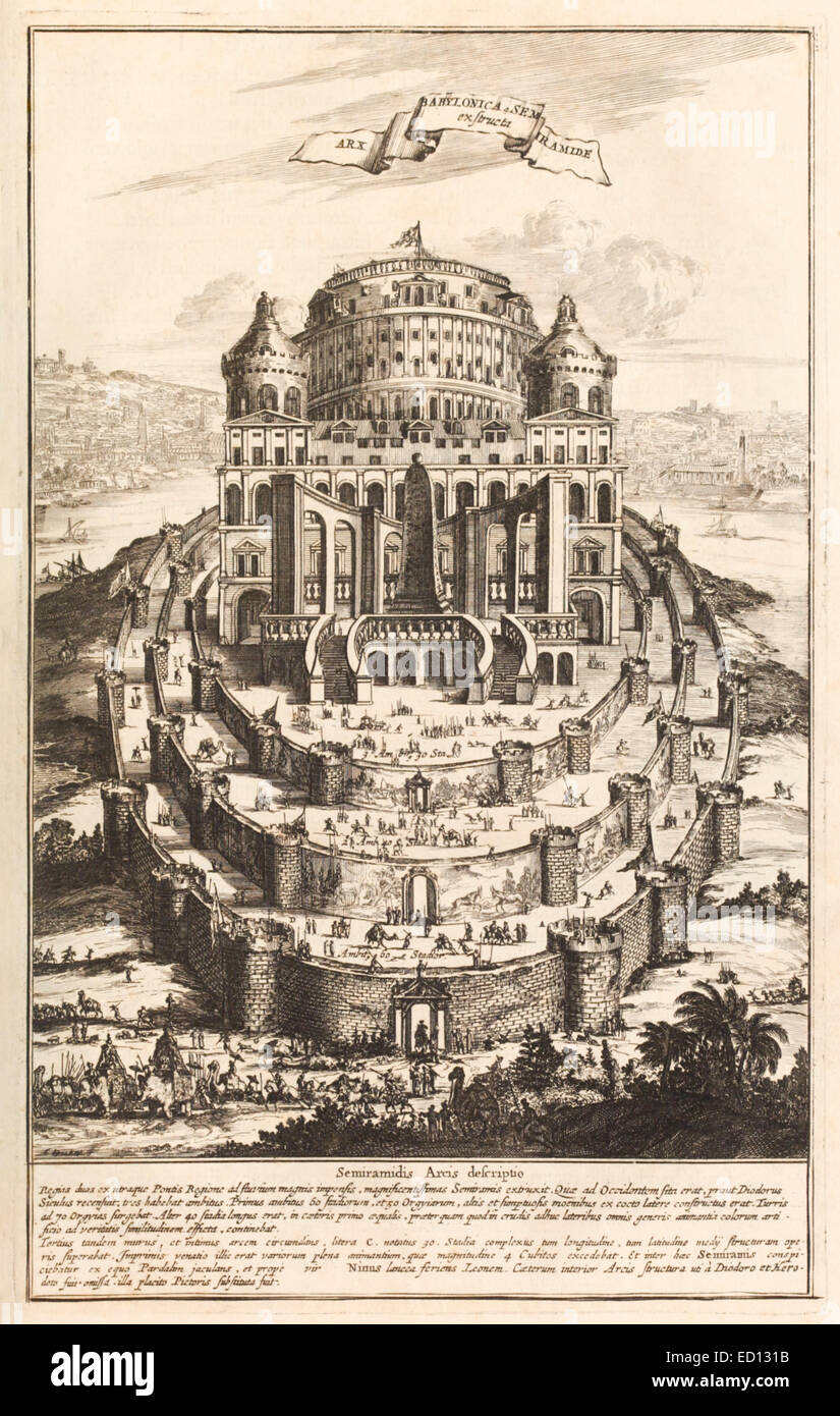 17ème siècle illustration de la Les jardins suspendus de Babylone, Sémiramis. Voir la description pour plus d'informations. Banque D'Images