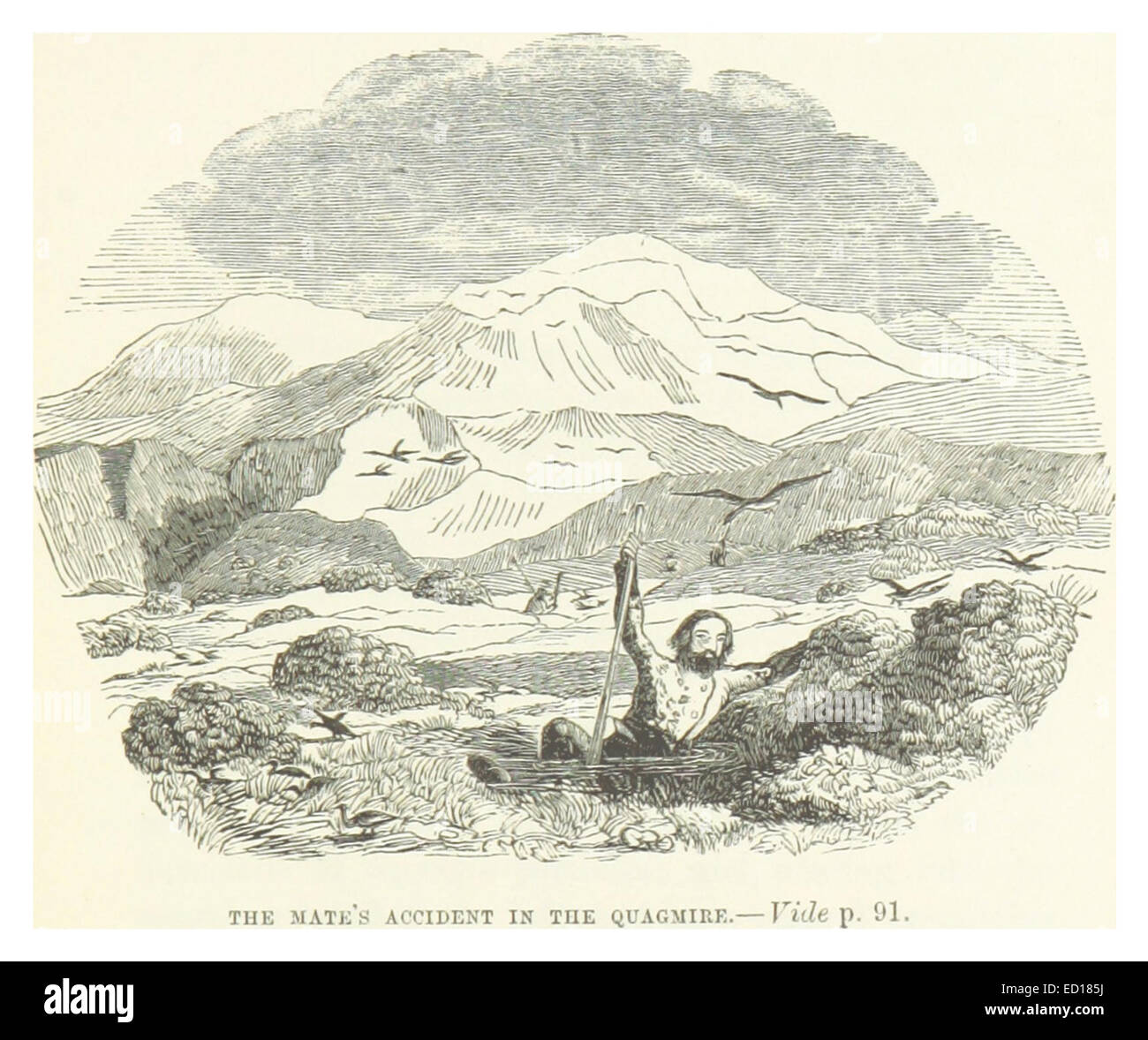 Une description de l'accident du compagnon dans le bourbier, tel que décrit dans l'ouvrage de Nunn de 1850. L'illustration capture un accident maritime important, mettant en lumière les dangers auxquels sont confrontés les marins. Banque D'Images