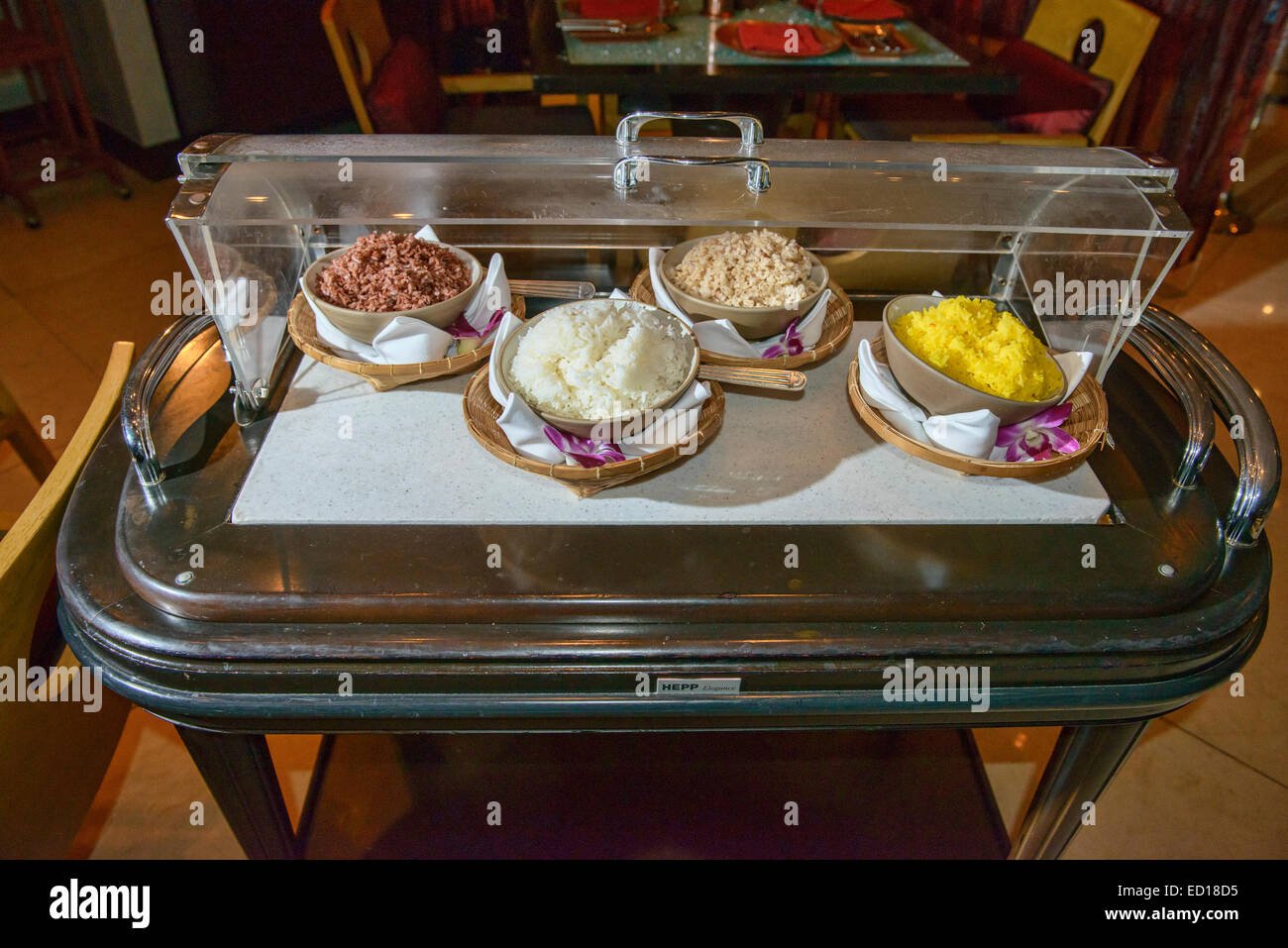 Une variété de riz à un restaurant 5 étoiles, Bangkok, Thaïlande Banque D'Images