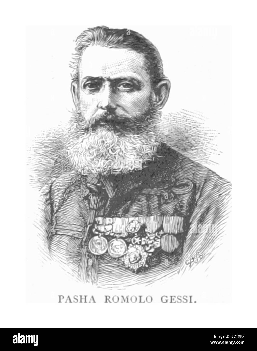 Illustration ou portrait de Pacha Romolo Gessi, figure historique remarquable, reconnu pour ses contributions lors de la guerre mahdiste au Soudan à la fin du XIXe siècle. Banque D'Images