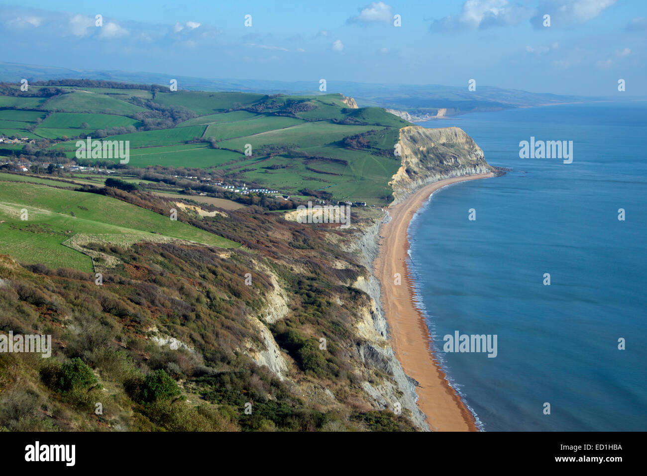 La Côte Jurassique avec Branscombe Beach et la côte sud du Devon et du Dorset Heritage Coast au loin l'Angleterre Banque D'Images