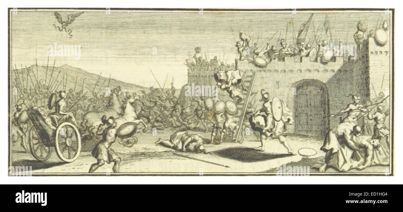 Une page de la traduction de Pope de *Iliade* d’Homère, mettant en vedette le 12e livre, qui capture les batailles héroïques de la guerre de Troie. Le texte illustre des moments cruciaux de la mythologie grecque antique et de la guerre. Banque D'Images