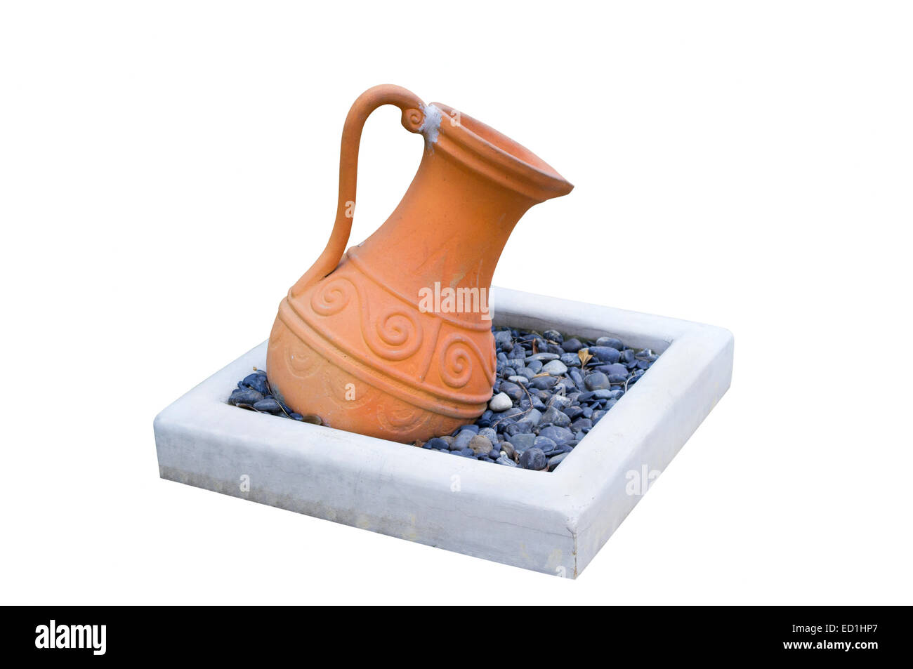 Ancien vase en céramique et base isolé sur fond blanc Banque D'Images