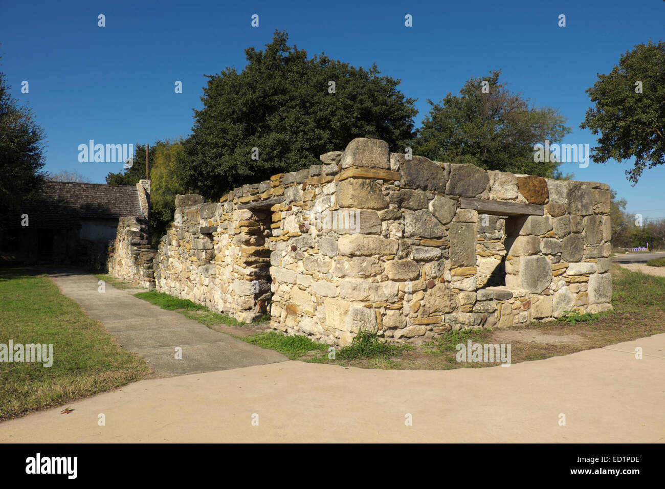 Logements des autochtones à la mission de San Juan Capistrano, San Antonio, Texas, USA Banque D'Images