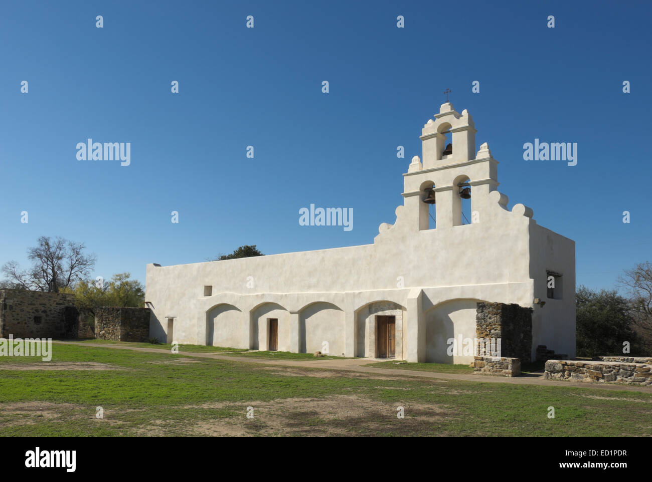 L'église rénovée à la mission de San Juan Capistrano à San Antonio, Texas. Banque D'Images