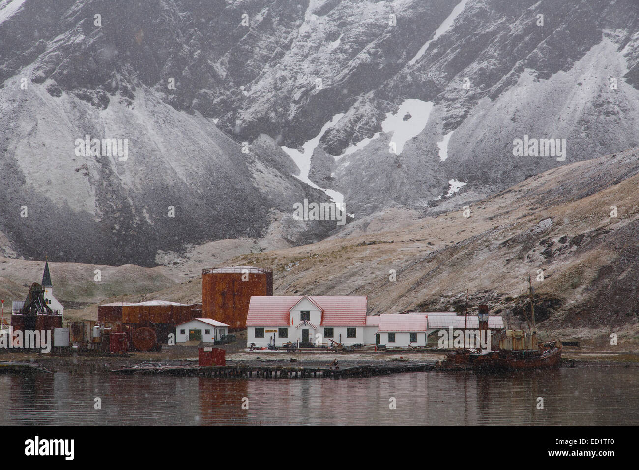 La station historique de Grytviken, en Géorgie du Sud, l'Antarctique. Banque D'Images