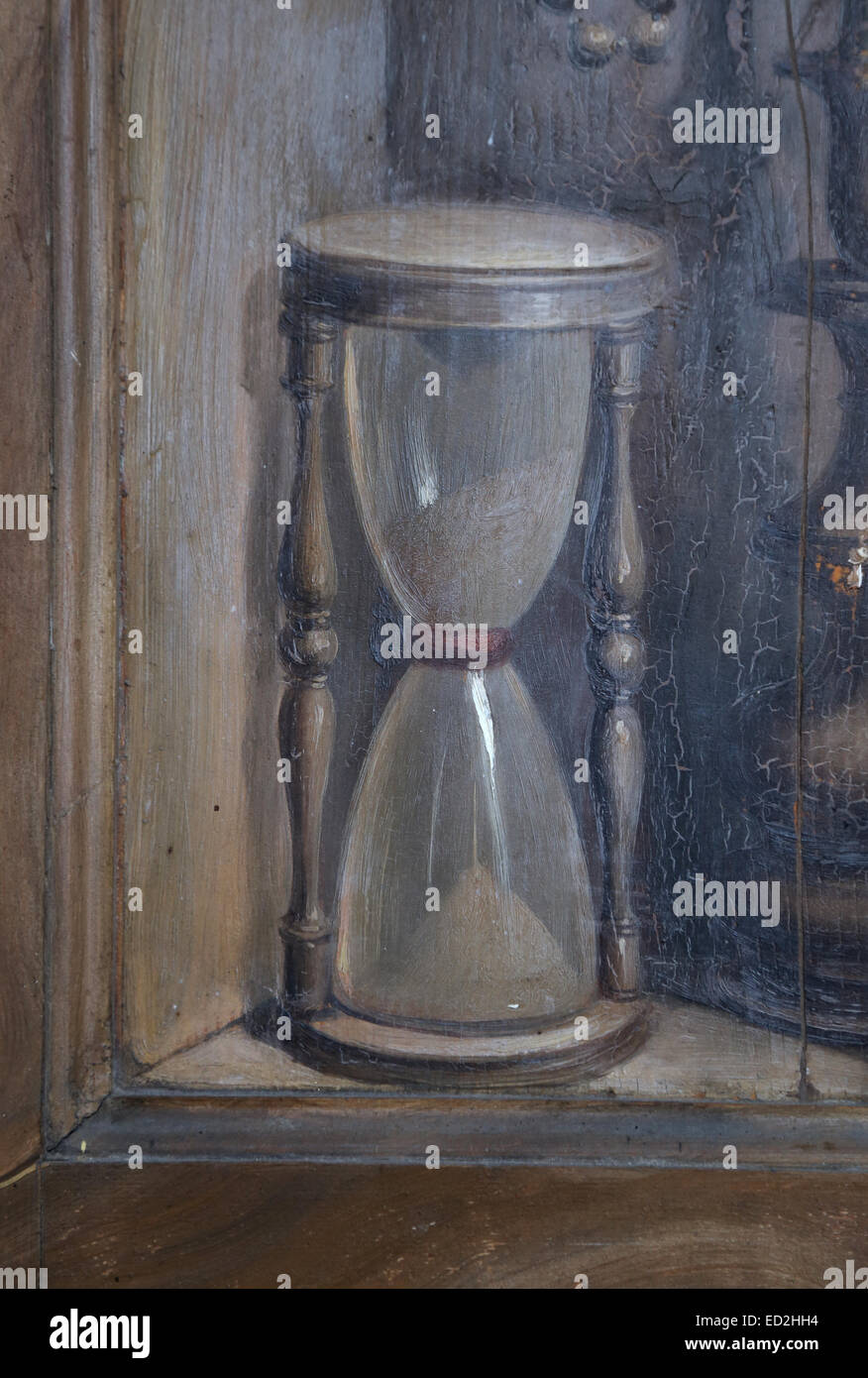 Peinture à l'huile de bois par Filippo Balbi (1806-1890), 1855. Détail d'Hourglass. Musée National Romain. Thermes de Dioclétien. Rome. Banque D'Images