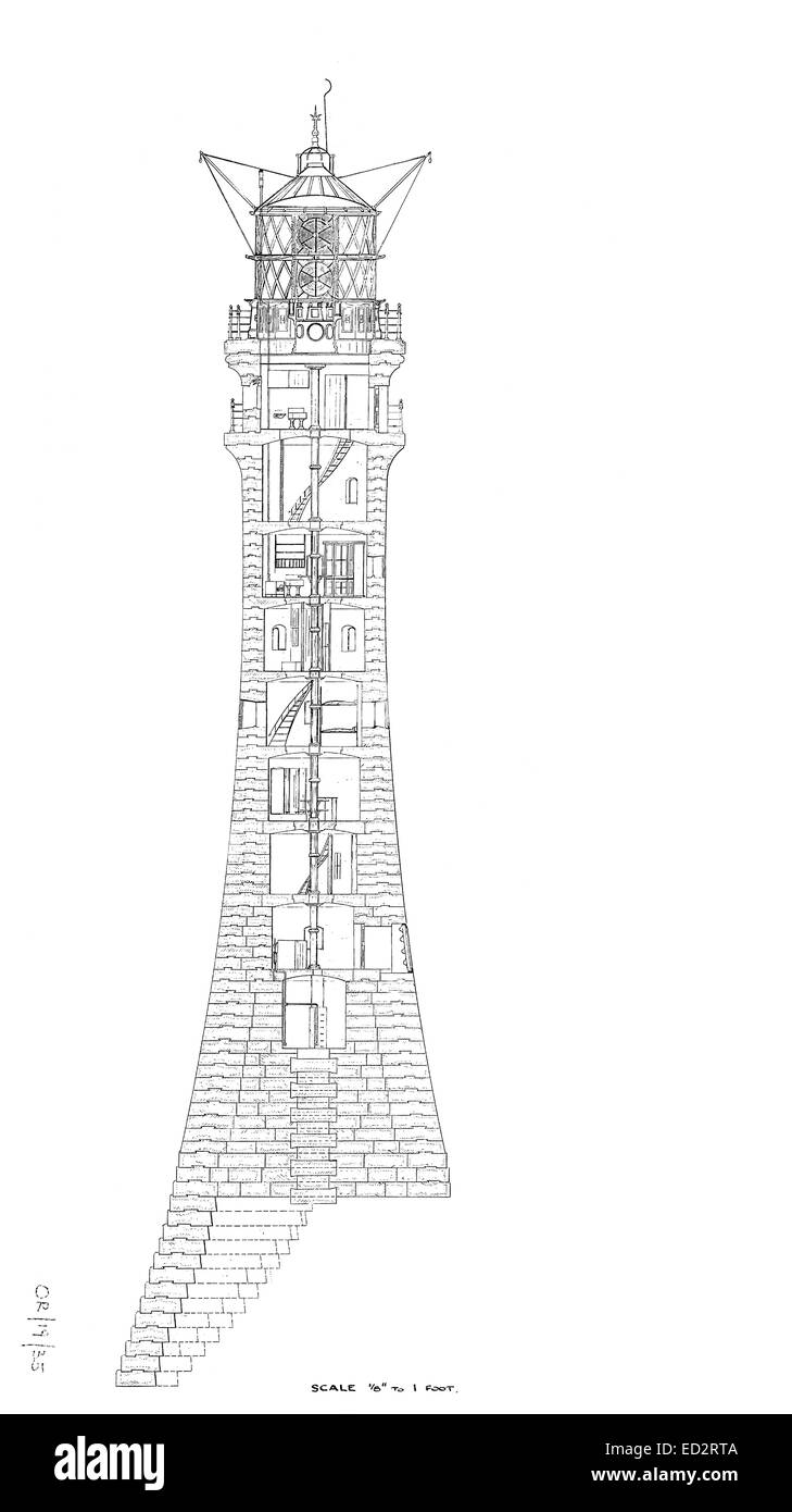 Le dessin architectural du phare du Fastnet, Irlande Banque D'Images