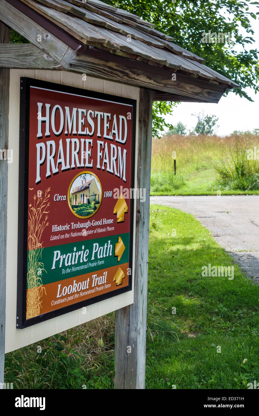 Illinois Decatur,Homestead Prairie Farm,Rock Springs conservation Area,panneau,entrée,IL140904024 Banque D'Images