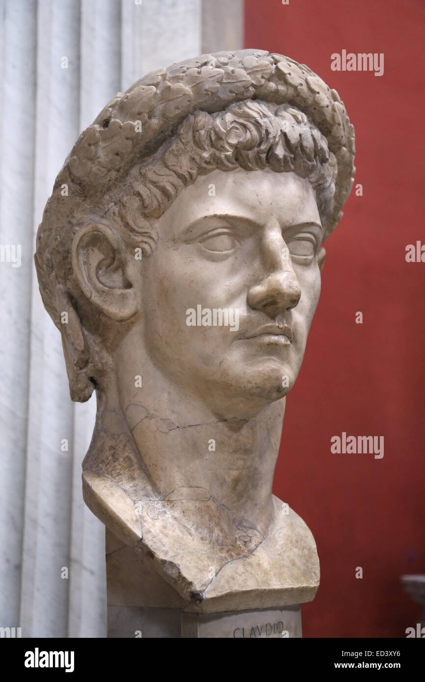 L'empereur Claudius (10 BC-54). Buste montrant Claudius portant l'état civil, un diadème de feuilles de chêne. Musées du Vatican. Vatican Banque D'Images