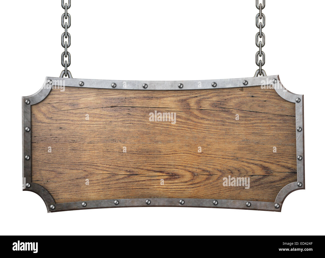 Inscrivez-bois avec cadre métallique isolated on white Banque D'Images