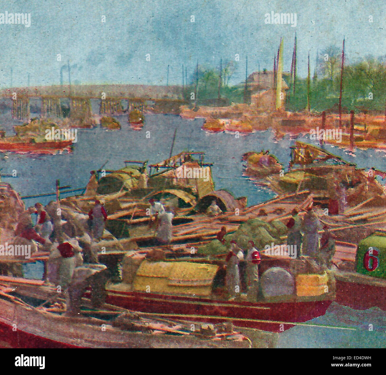 Parmi les jonques sur le fleuve à Shanghai, Chine, vers 1903 Banque D'Images
