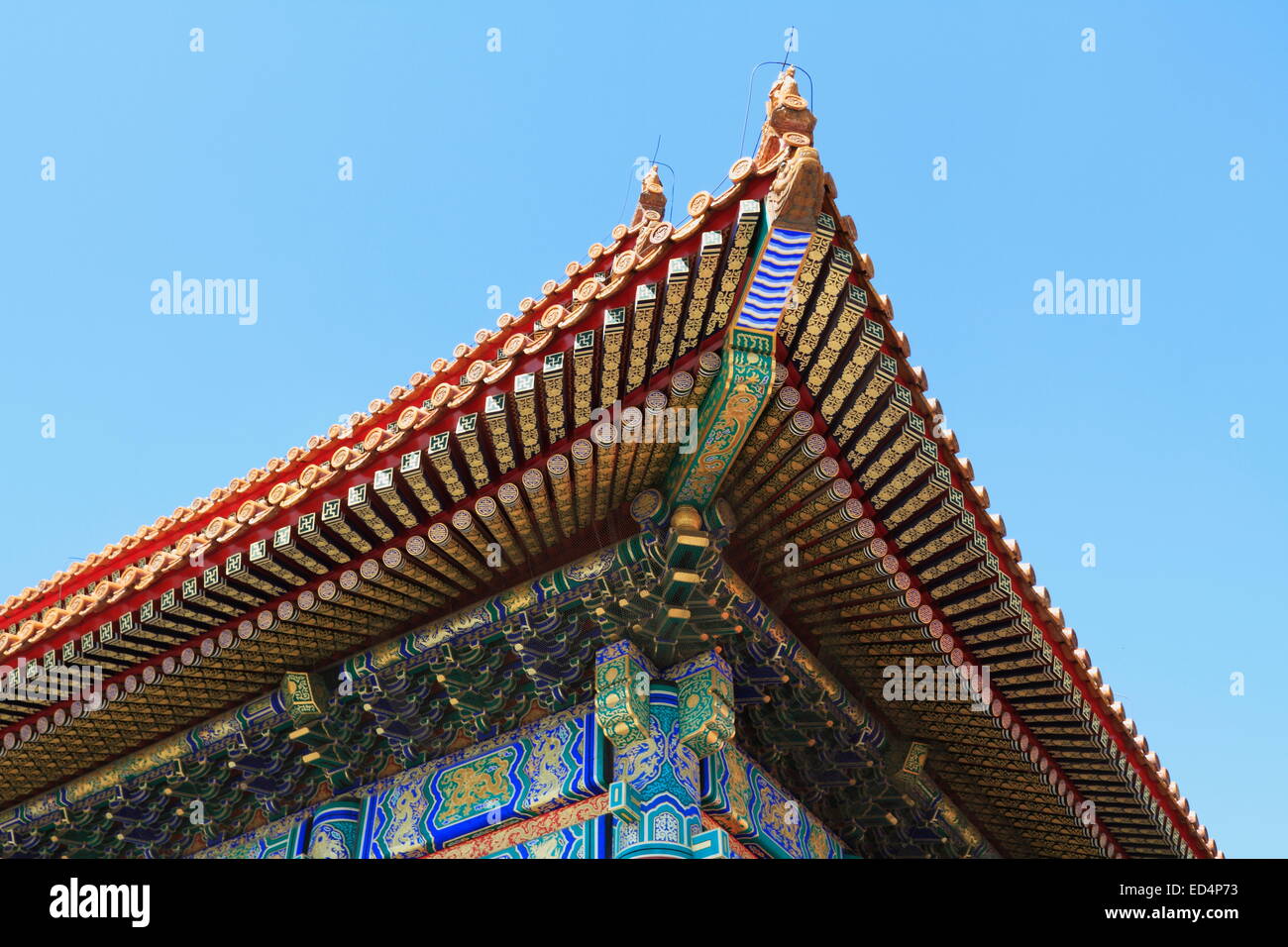 Architecture art toit chinois détail, le Purple Cité Interdite, la Place Tiananmen, le Palais Impérial, Pékin, Chine Banque D'Images