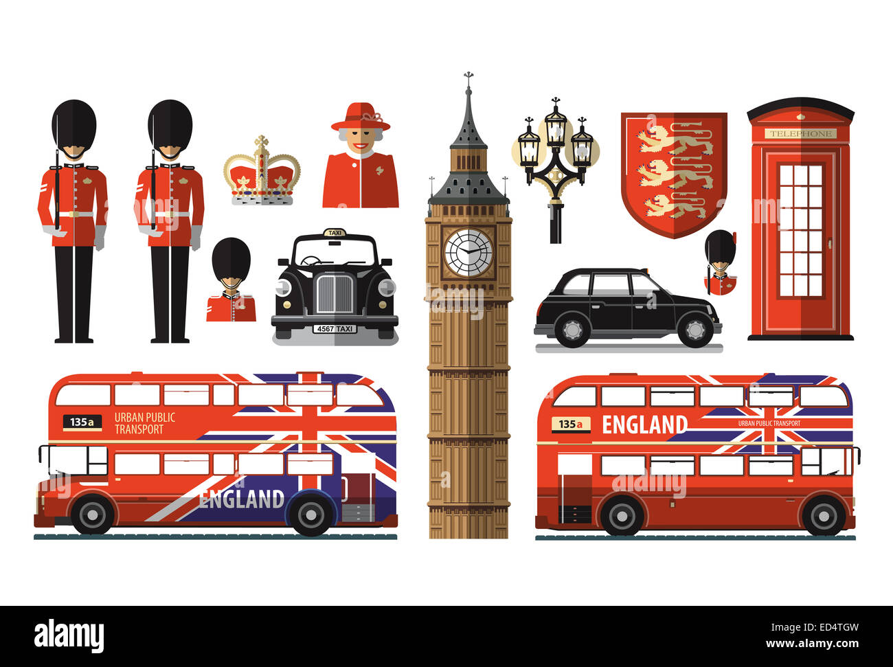 L'Angleterre, Londres, Royaume-Uni. Icônes Set Banque D'Images