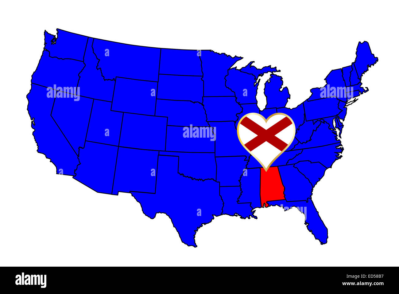 Aperçu de l'état de l'Alabama et l'icône de l'encart situé en une carte des États-Unis d'Amérique Banque D'Images