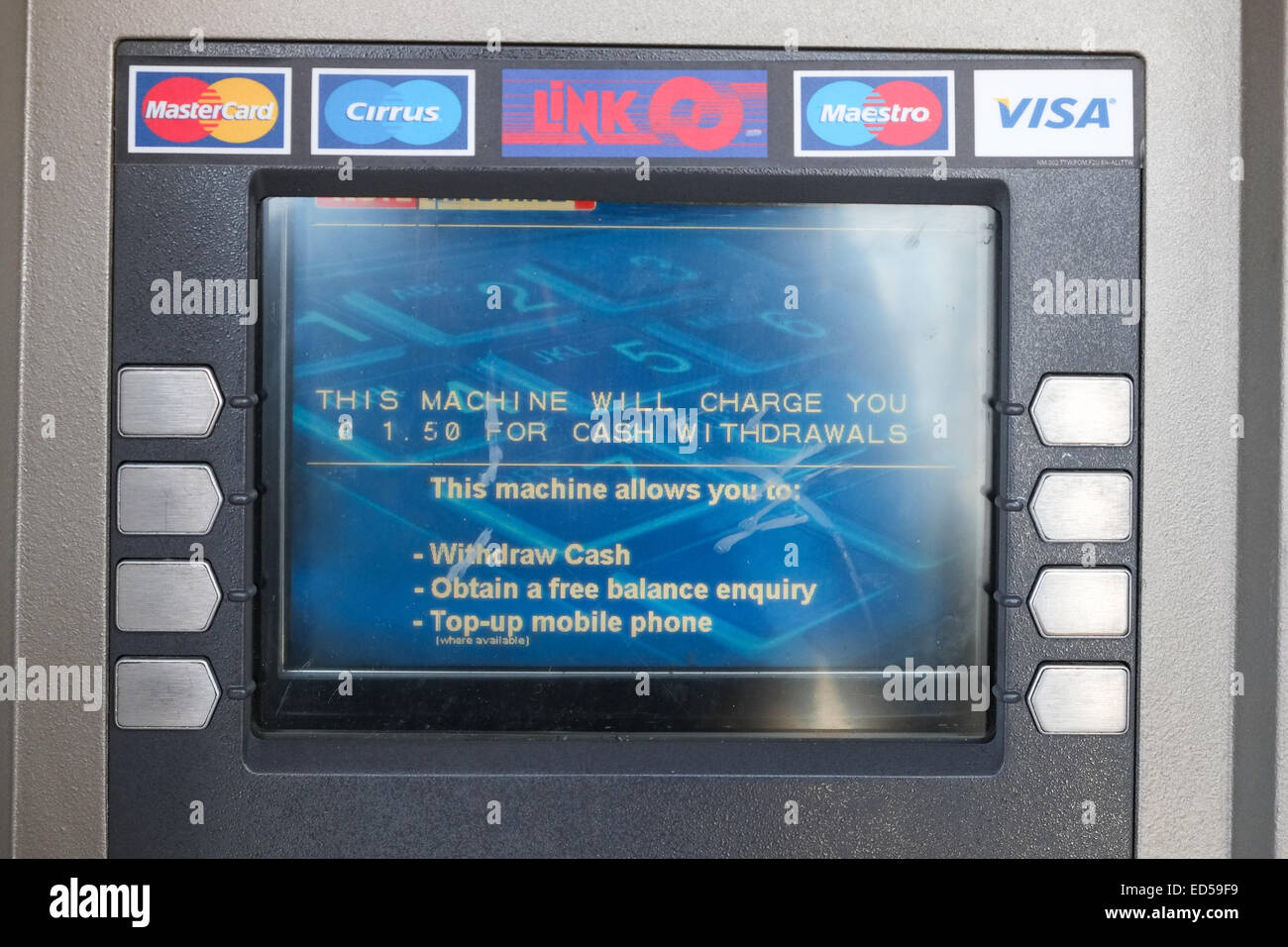 Distributeur automatique distributeur automatique de charge charge £1.50 retraits UK Banque D'Images