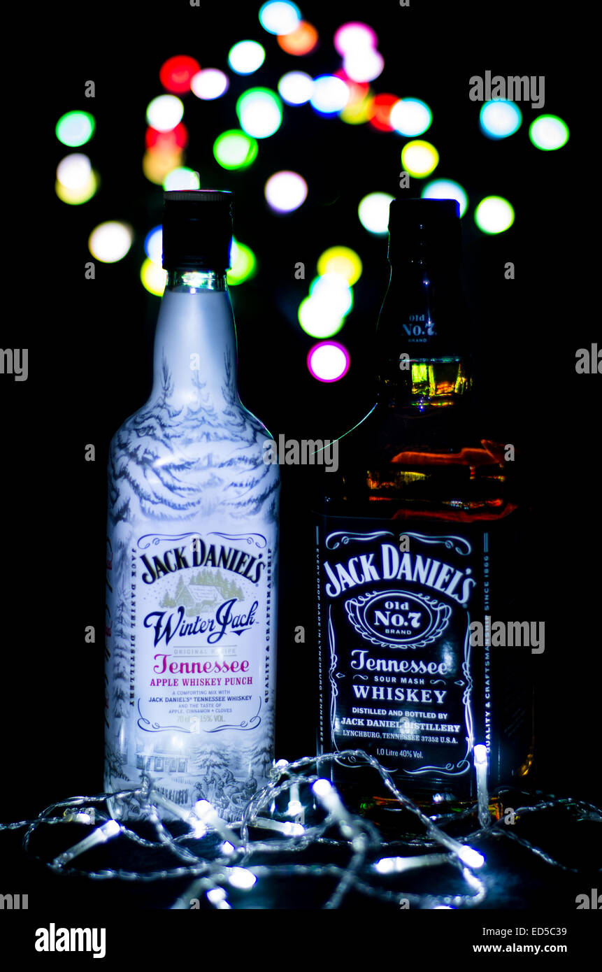 Une ambiance festive style poster tiré d'une bouteille de Jack Daniels et Jack d'hiver Banque D'Images