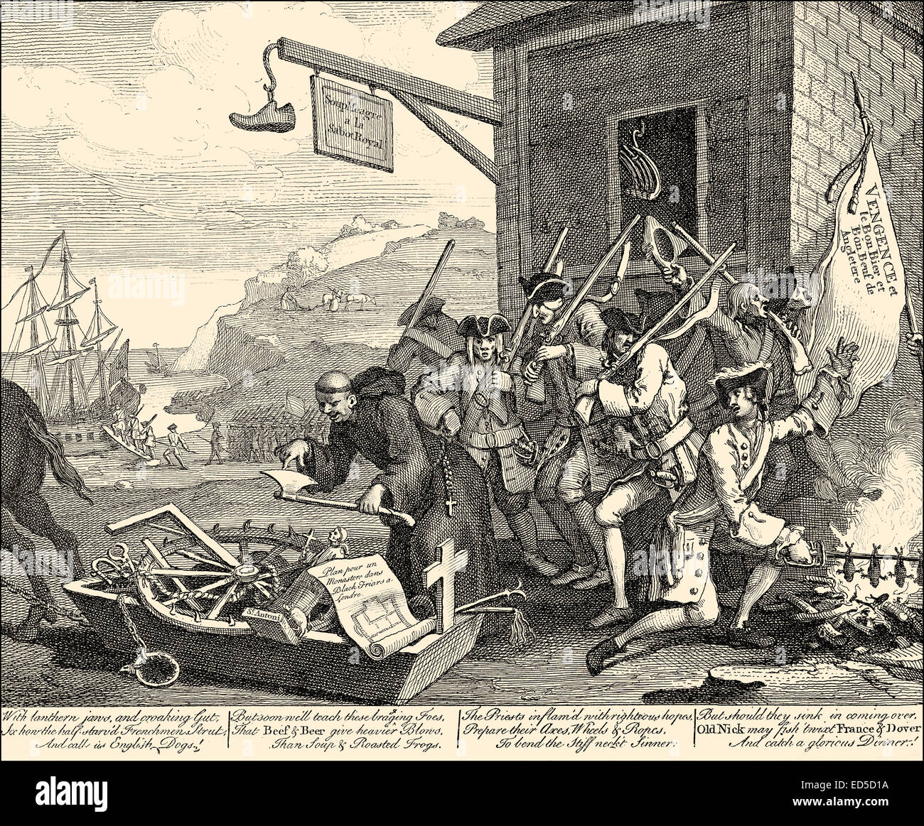 L'invasion, une satire sur la France, par William Hogarth, 1697 - 1764, un Anglais, peintre, graveur, image satirique, sociale Banque D'Images