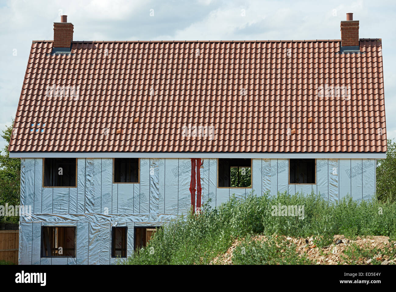 Panneaux isolants pour des maisons en construction dans un village Suffolk Banque D'Images