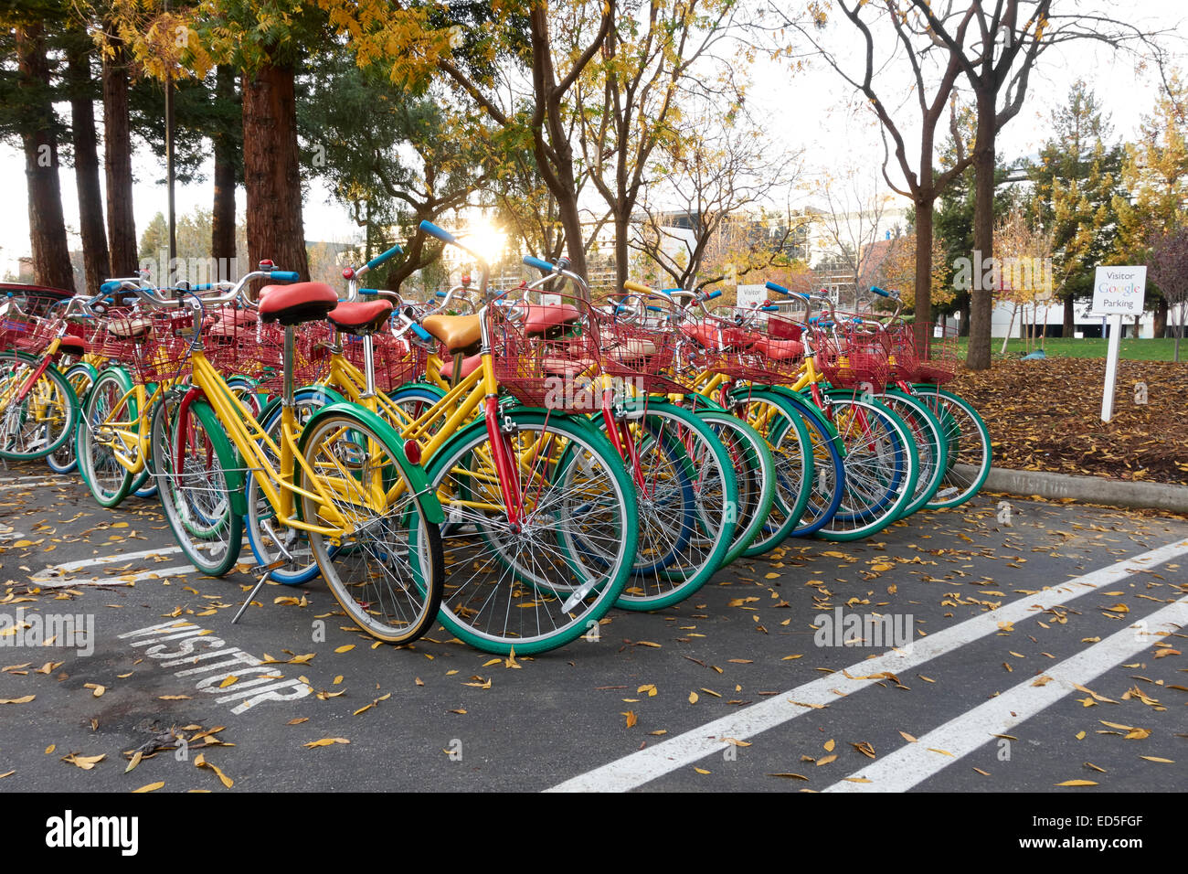 Google's nouveau campus vélos dans le parking de l'immeuble 44 Google, Mountain View, California, USA Banque D'Images