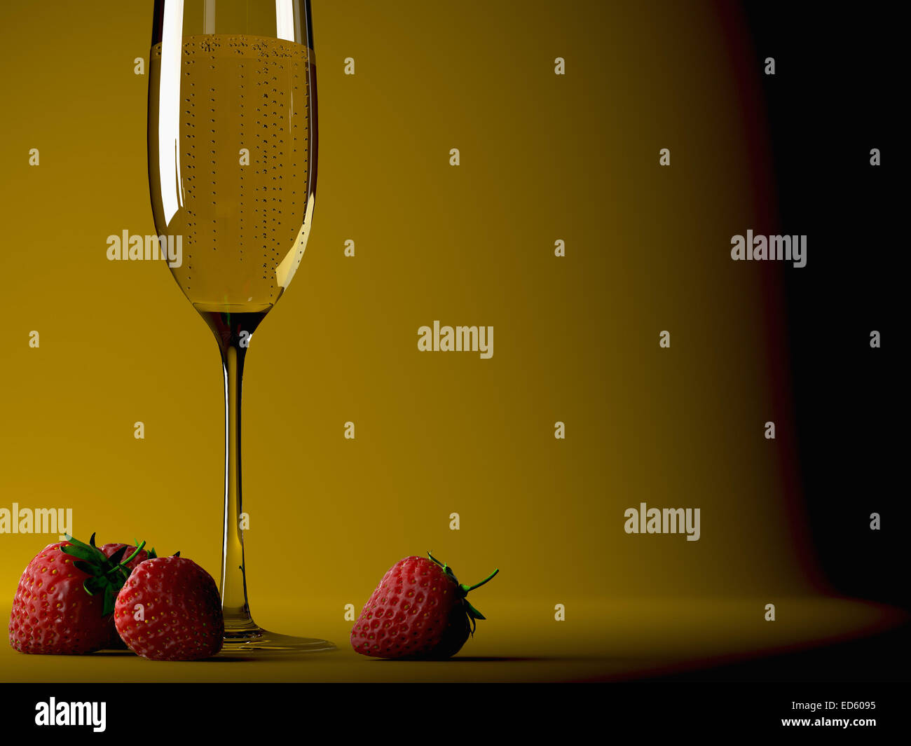 Verre de champagne à la fraise Banque D'Images