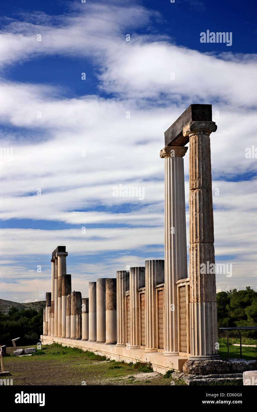 Le 'Stoa de l'Abaton', sur le site archéologique de l'ancienne Epidaure, l'Argolide ('Argolide'), Péloponnèse, Grèce Banque D'Images