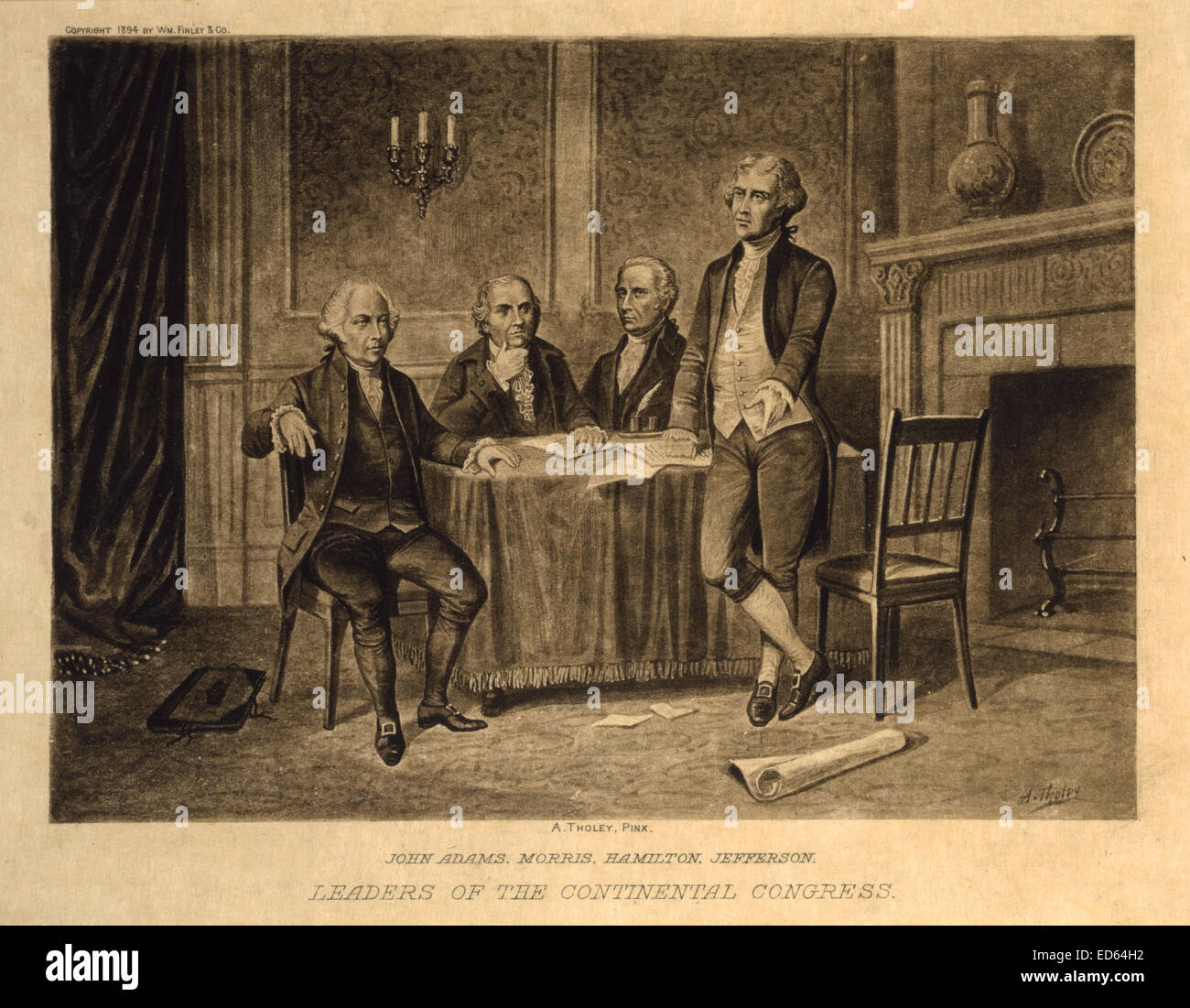 Congrès continental--John Adams, gouverneur Morris, Alexander Hamilton, et Thomas Jefferson autour de table, c1894 Banque D'Images