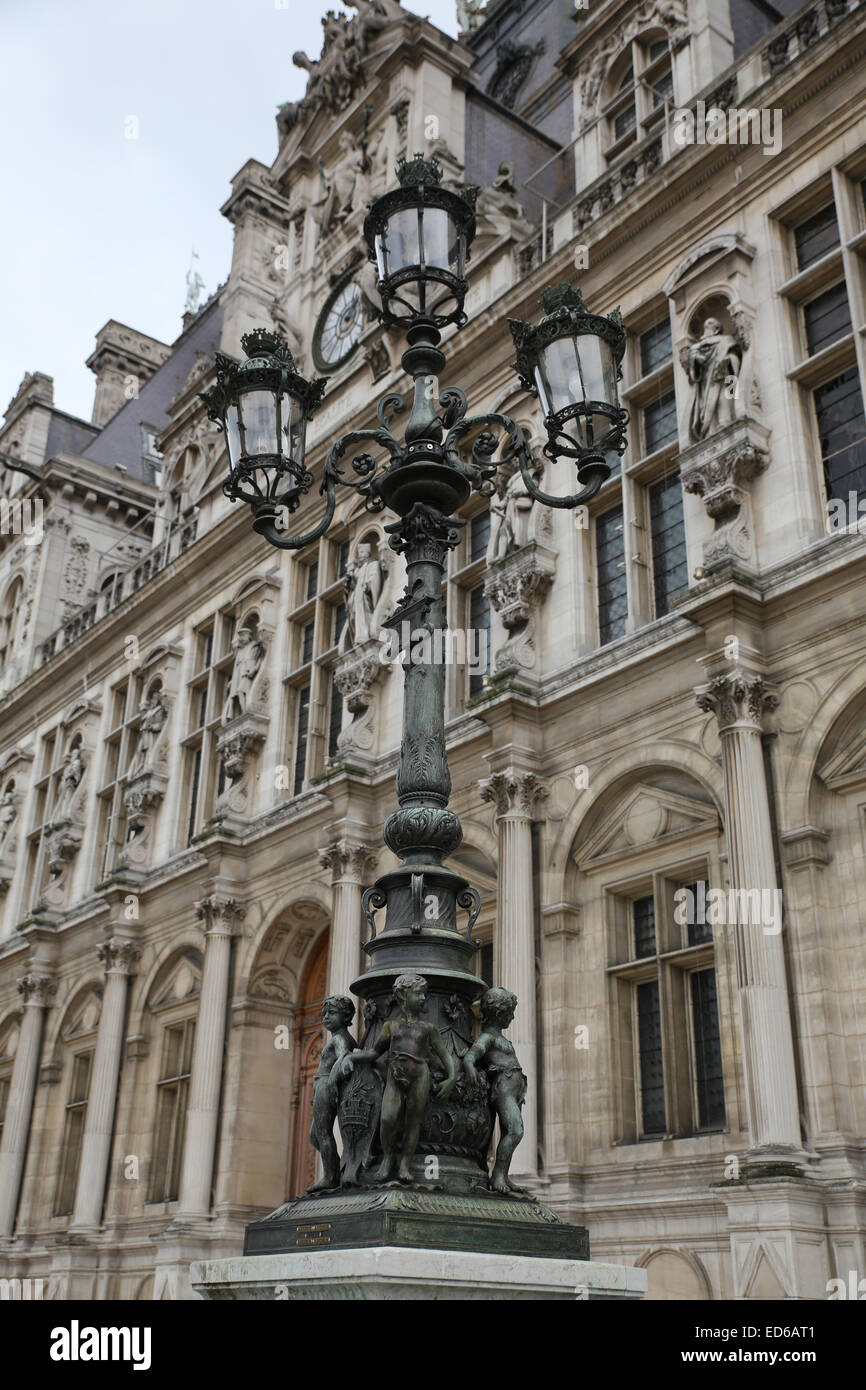 L'hôtel de ville de Paris French style light pole Banque D'Images