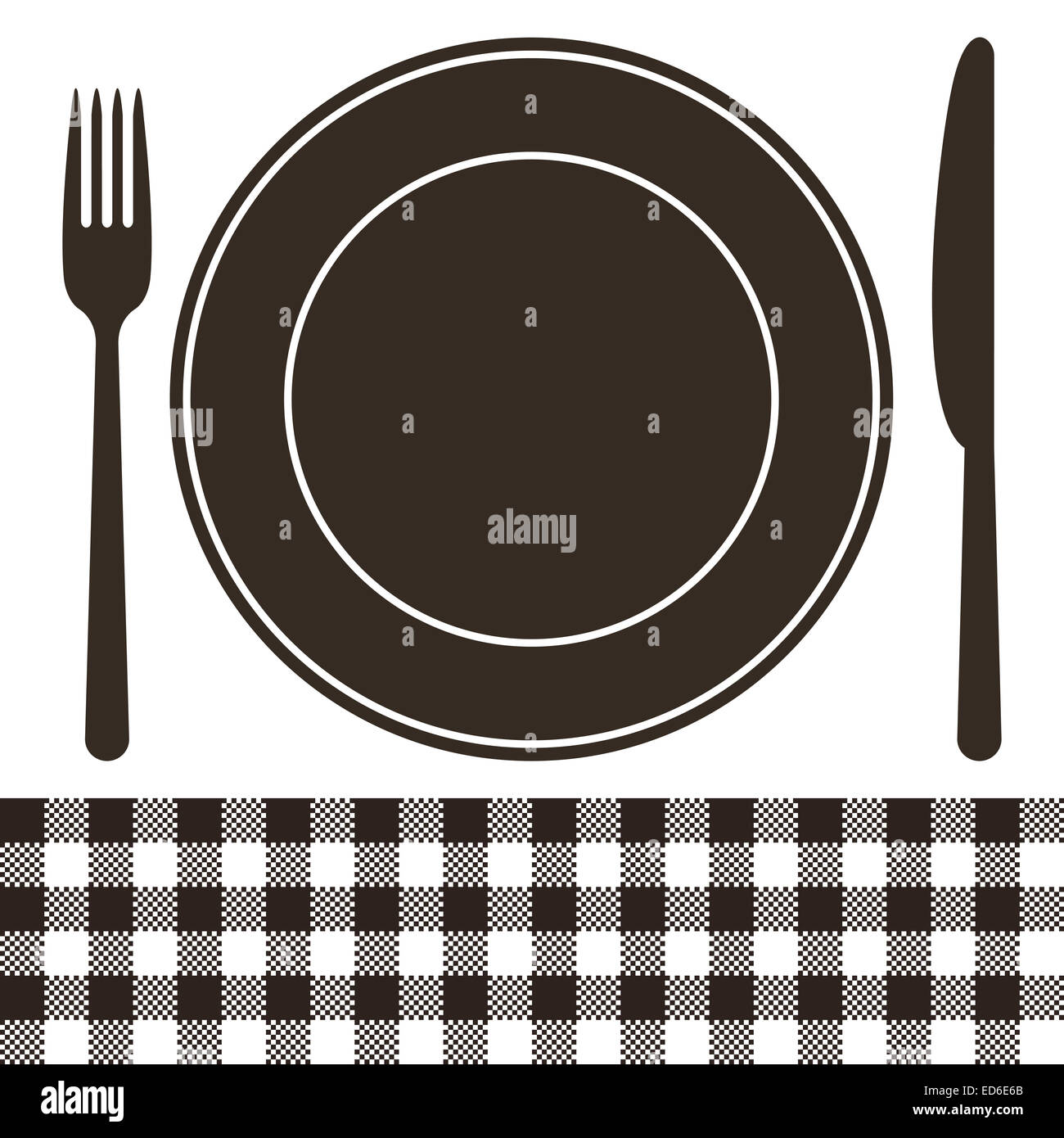 Couverts, plaque et modèle de nappe en noir et blanc Banque D'Images