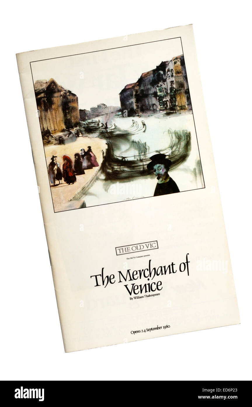Programme pour la production de 1980 Le Marchand de Venise de William Shakespeare à l'Old Vic. Banque D'Images