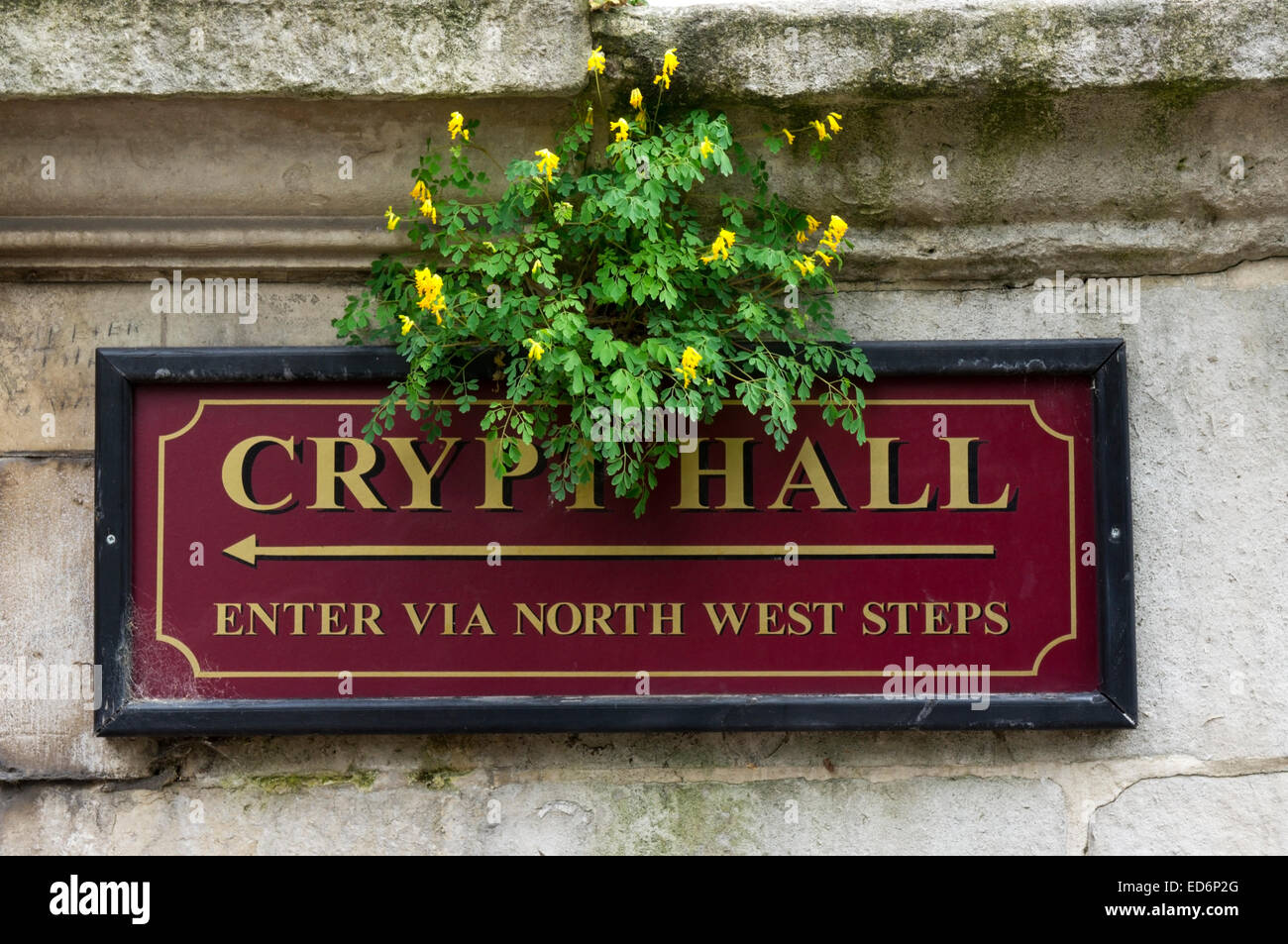 Signe pour Crypt Hall à St George dans l'église de l'Est. Banque D'Images