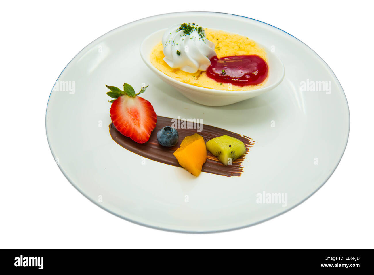 Dessert nourriture sur plaque blanche avec texture background. Banque D'Images