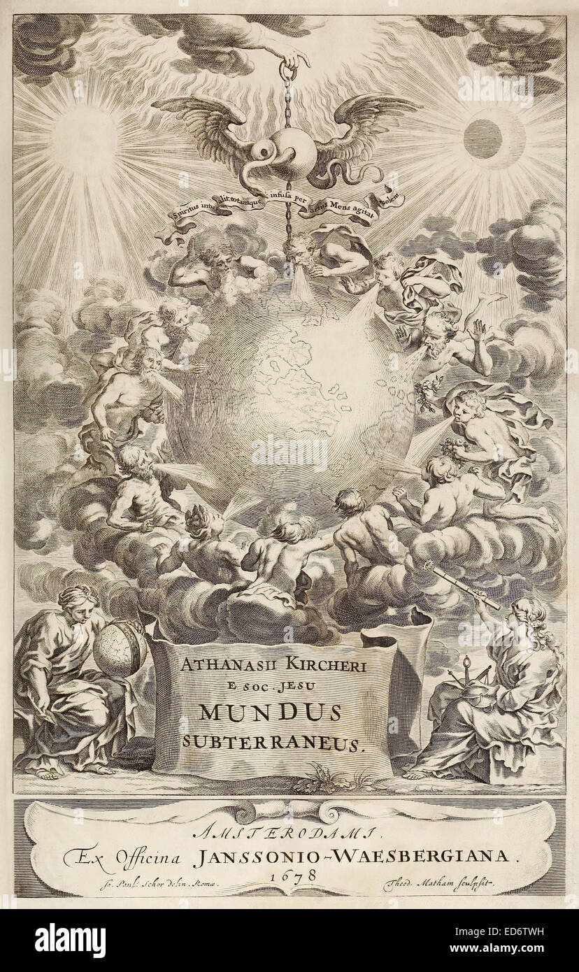Frontispice de 'Mundus' Micromys minutus par Athanasius Kircher (1602-1680). Voir la description pour plus d'informations. Banque D'Images