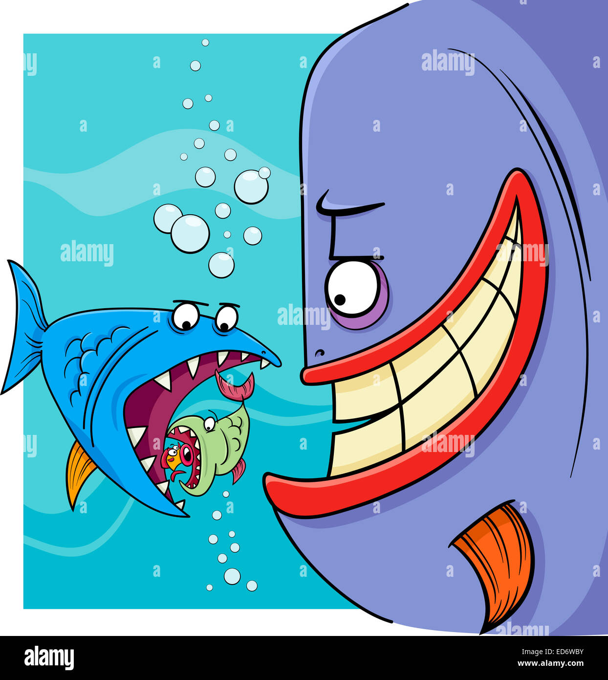 Caricature Humour Concept Illustration de plus gros poissons ou d'un proverbe disant Banque D'Images