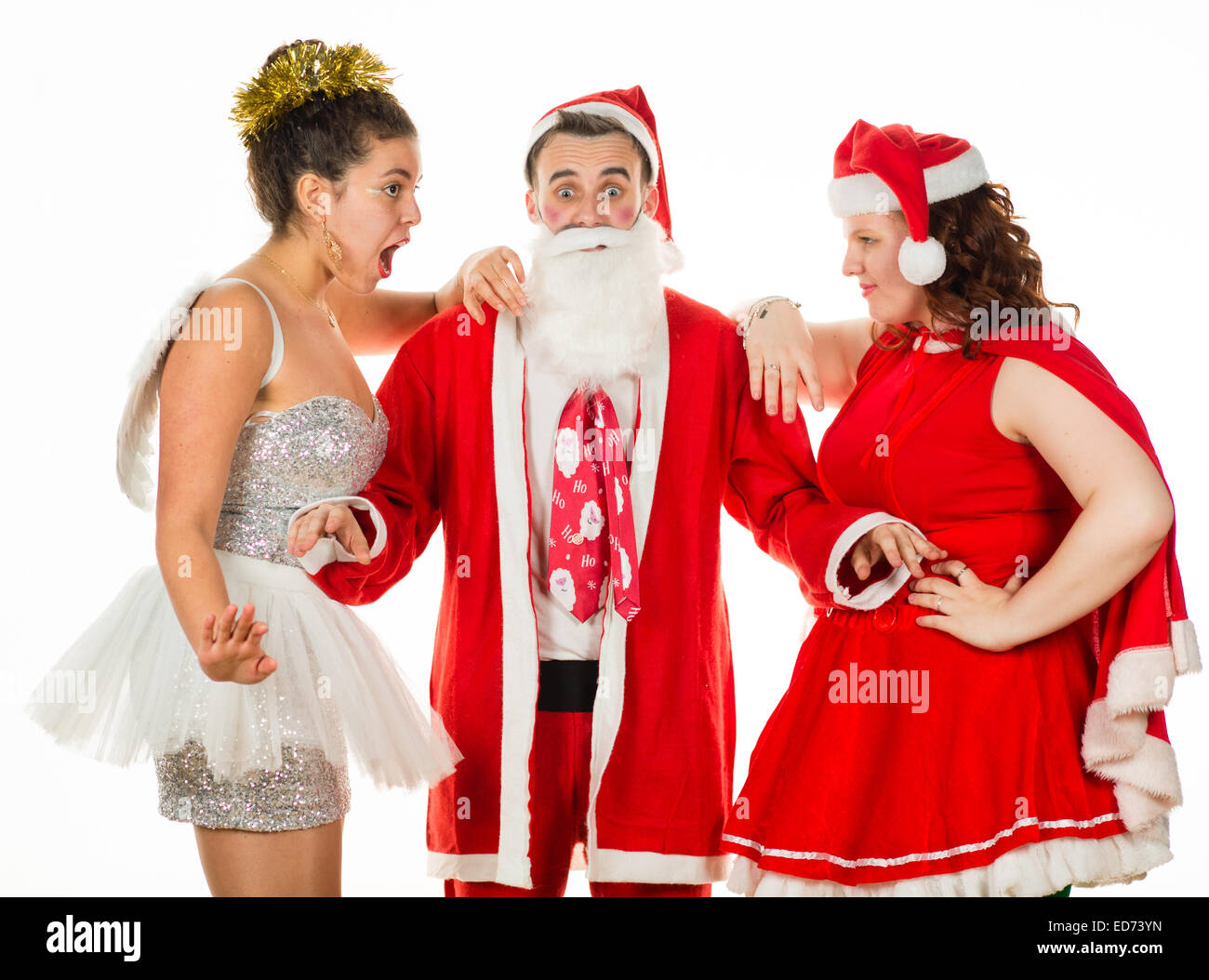 Fee Ange Pere Noel Et Mme Claus Trois Jeunes Filles Et Un Garcon De Deux Femmes Et D Homme A Un Theme De Noel Noel Fancy Dress Party De Bureau Party De