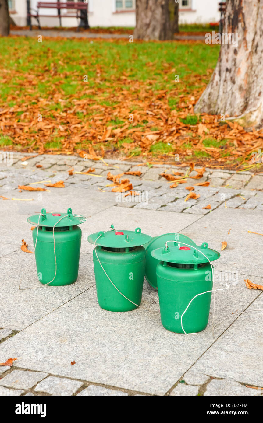 La mineuse des feuilles de châtaignier (Cameraria ohridella) pièges à phéromones Banque D'Images