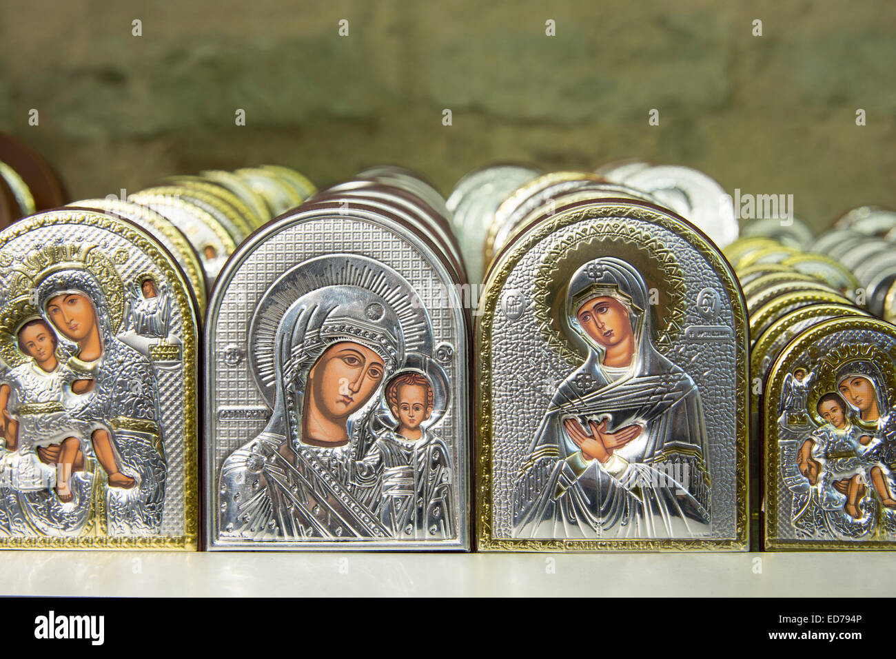 Icônes religieuses à l'église de St Sauveur in Chora, le musée Kariye St Sauveur en cadeau souvenir shop, République de Turquie Istanbul Banque D'Images