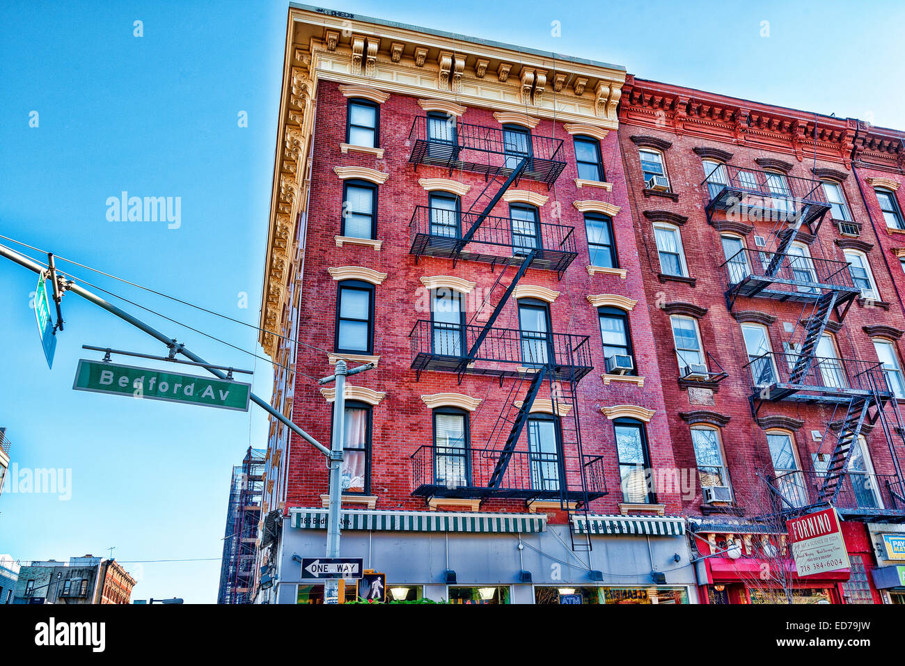 Bedford Avenue et Nord 7ème rue, dans la région de Williamsburg de Brooklyln, NEW YORK. Banque D'Images