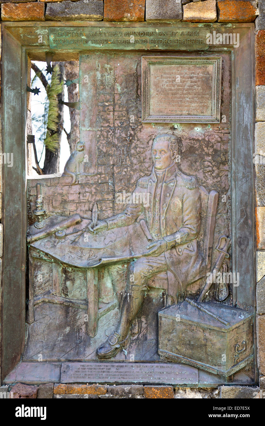L'Ile Maurice, baie du Cap, Maconde, le Capitaine John Flinders, monument à cartographe retenu en captivité pendant 6 ans Banque D'Images