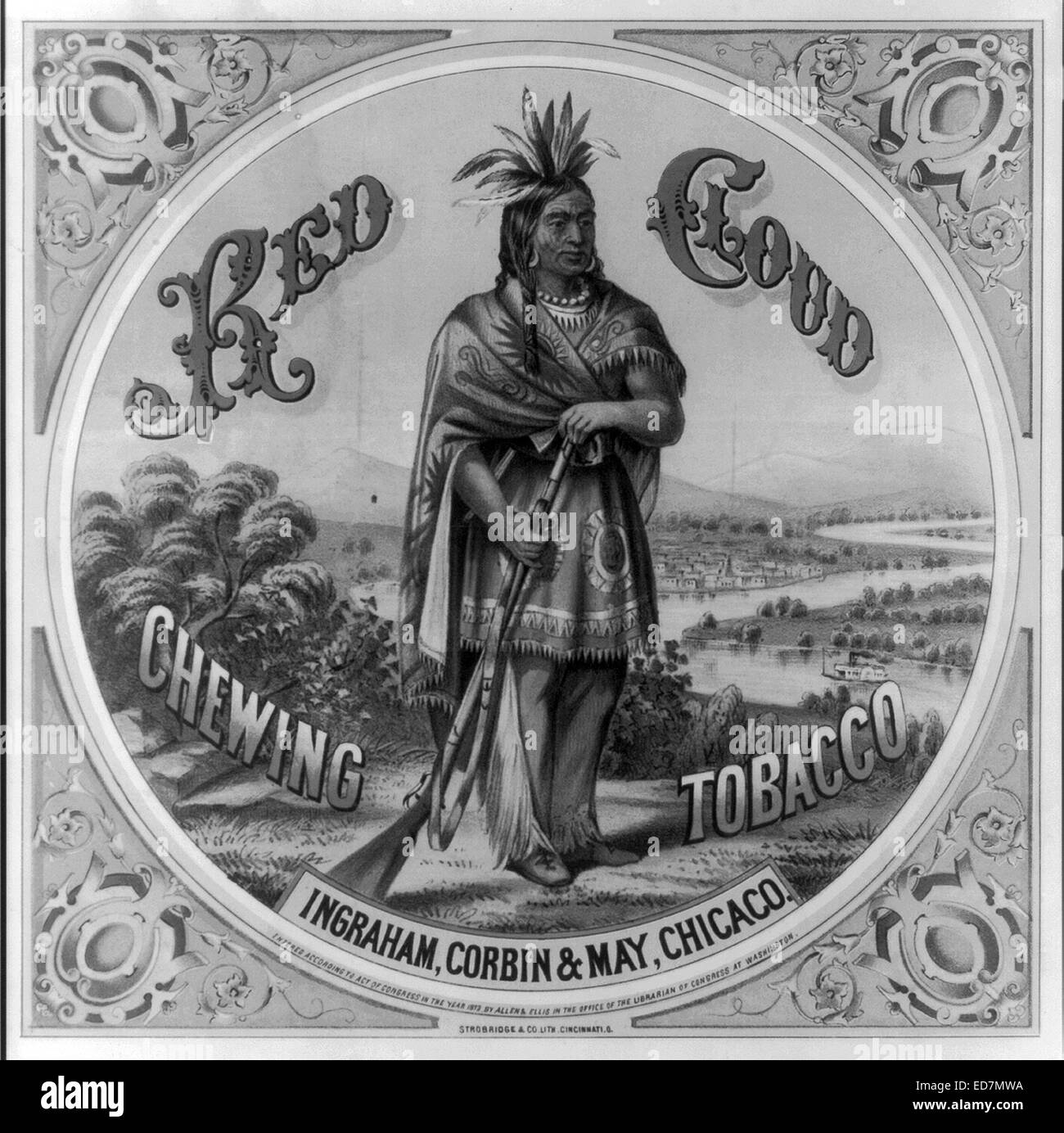 Red Cloud de chiquer du tabac, 1872. Banque D'Images