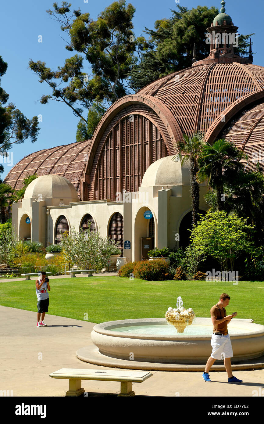 Bâtiment botanique et fontaine, Balboa Park, San Diego, California USA Banque D'Images