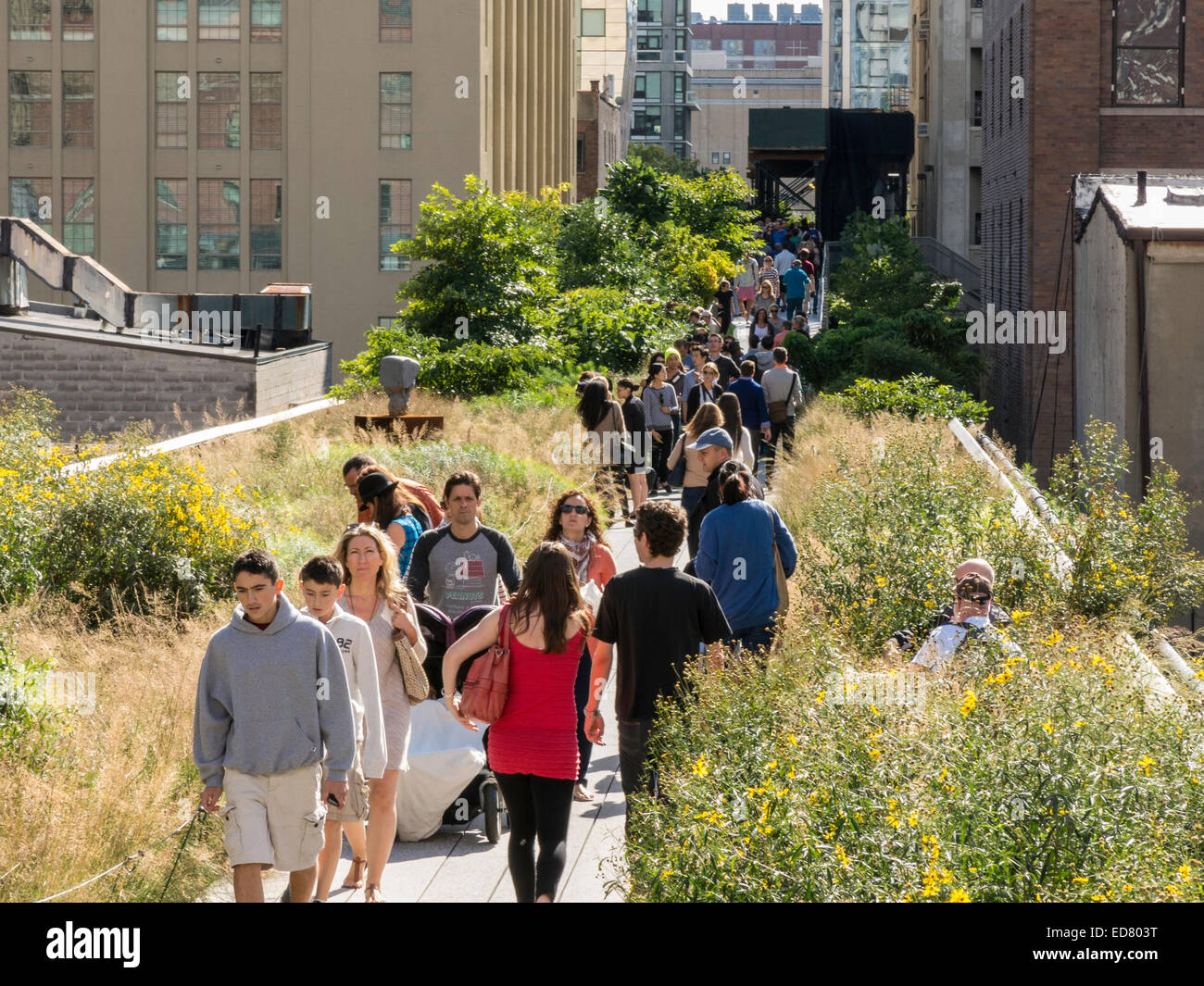 Visiteurs marchant sur High Line Park, NYC 2013 Banque D'Images