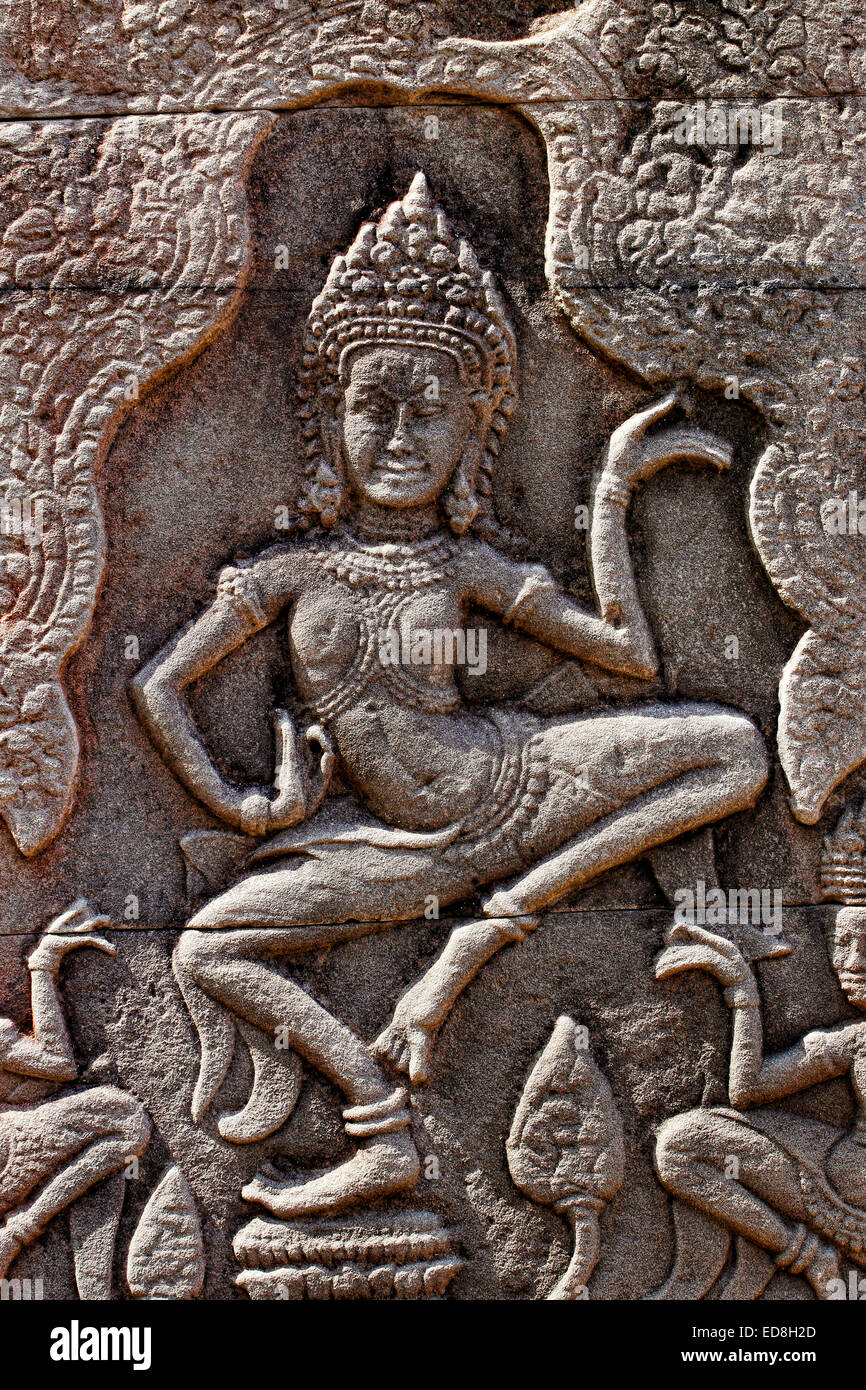 L'Apsara au temple Bayon à Angkor Thom, au Cambodge Banque D'Images