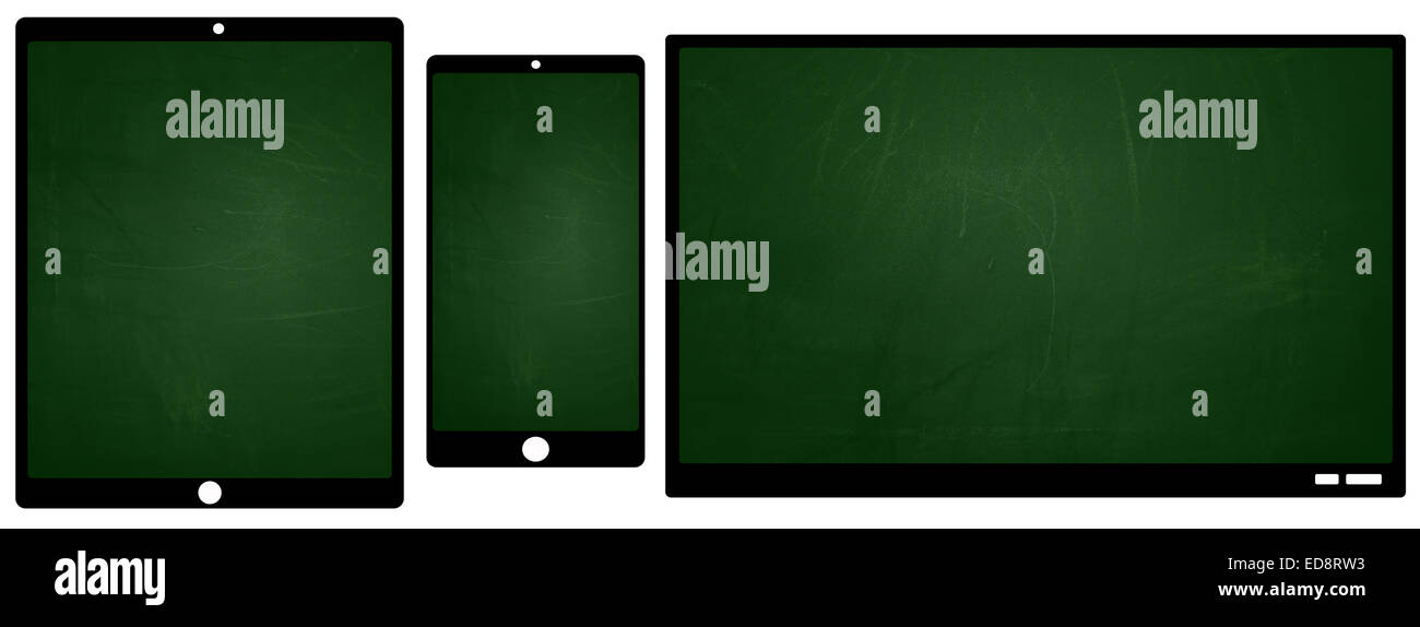 Smartphone et tablette TV des icônes avec tableau noir écran texture Banque D'Images