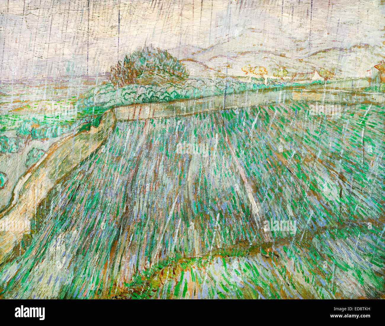 Vincent van Gogh, Champ de blé dans la pluie 1889 Huile sur toile. Philadelphia Museum of Art, New York, USA. Banque D'Images